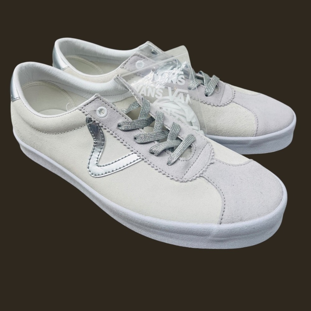 Vans Sport Sneakers Size 10.5 M 12 W White Grey Silver Metallic Suede Y2K Street